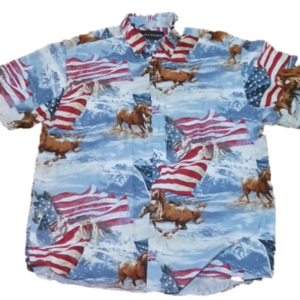 Beautiful large Brit &Bridle button down horse and flag shirt box 27